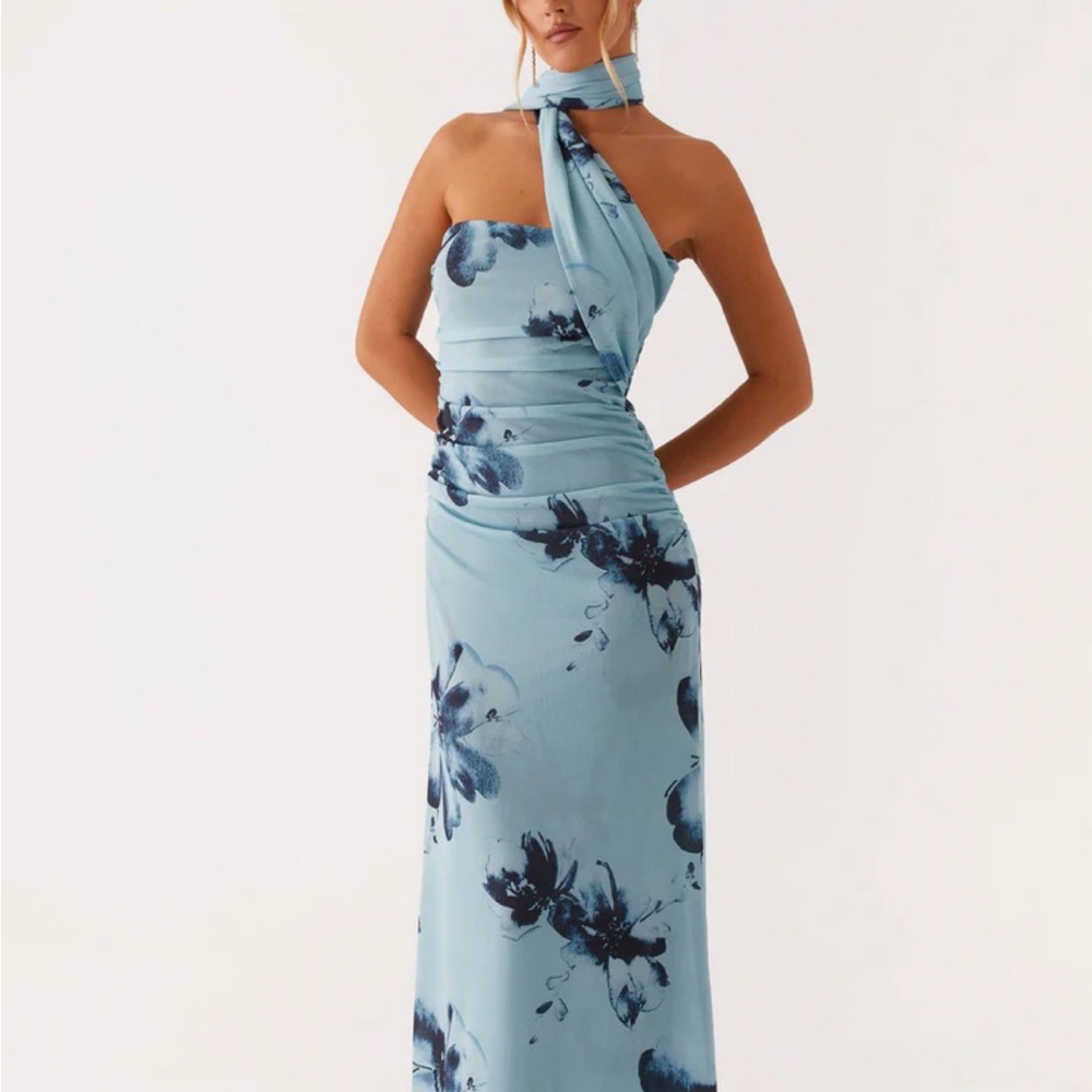 Peppermayo One Shoulder Dress in Light Blue Floral
